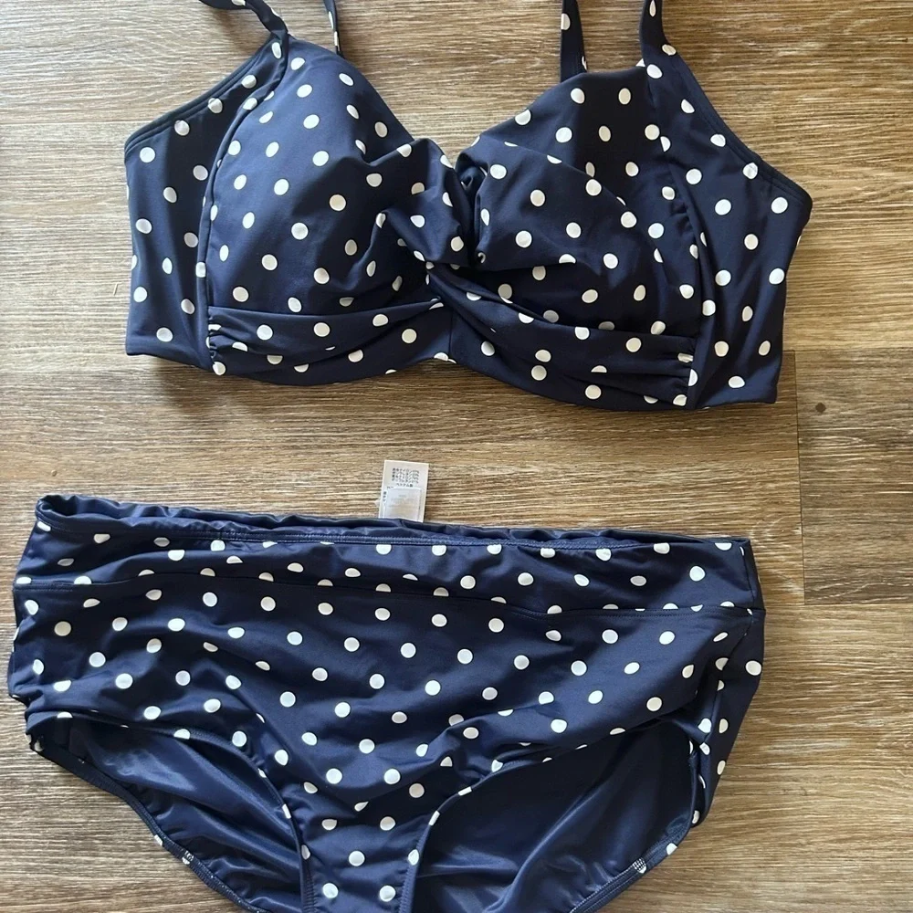 Lands end plus size 22W 3piece swimsuit, set chlorine resistant, polka d…
